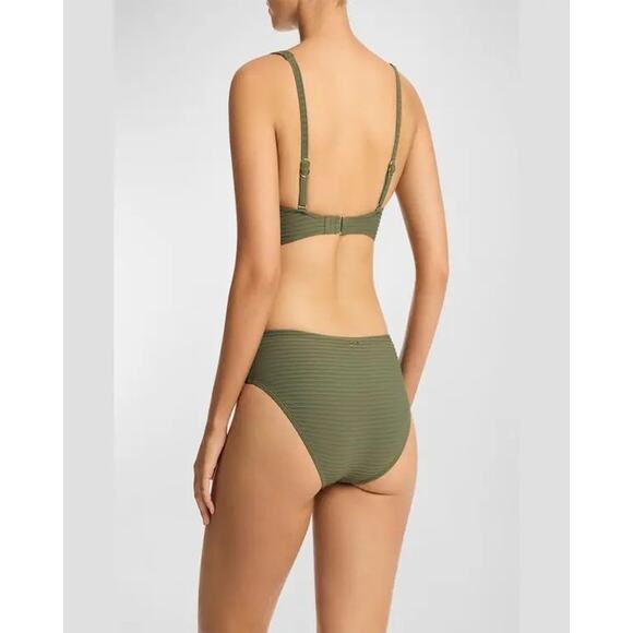 Sea Level Eco Essentials Cross Front Khaki Green Multifit Bra Bikini Top Size 10 - Picture 2 of 9